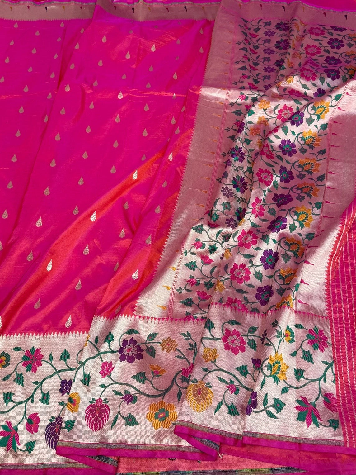 Orangish Pink Paithni Banarasi Minakari Pure Katan Silk Saree