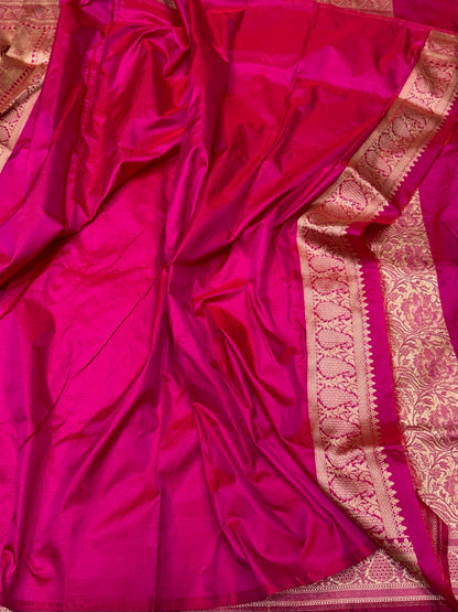 Rani Pink Banarasi Minakari Pure Silk Brocade Saree – Katan Silk with Intricate Minakari &amp; Rich Brocade Weave