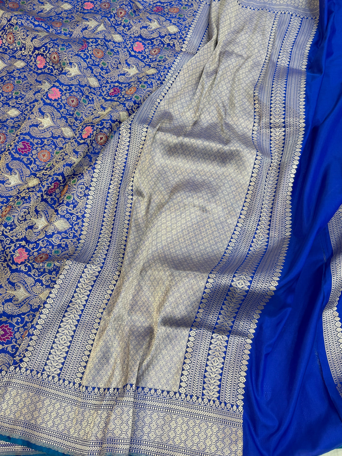 Royal Blue Handwoven Pure Katan Silk Banarasi Kimkhab  Brocade Saree