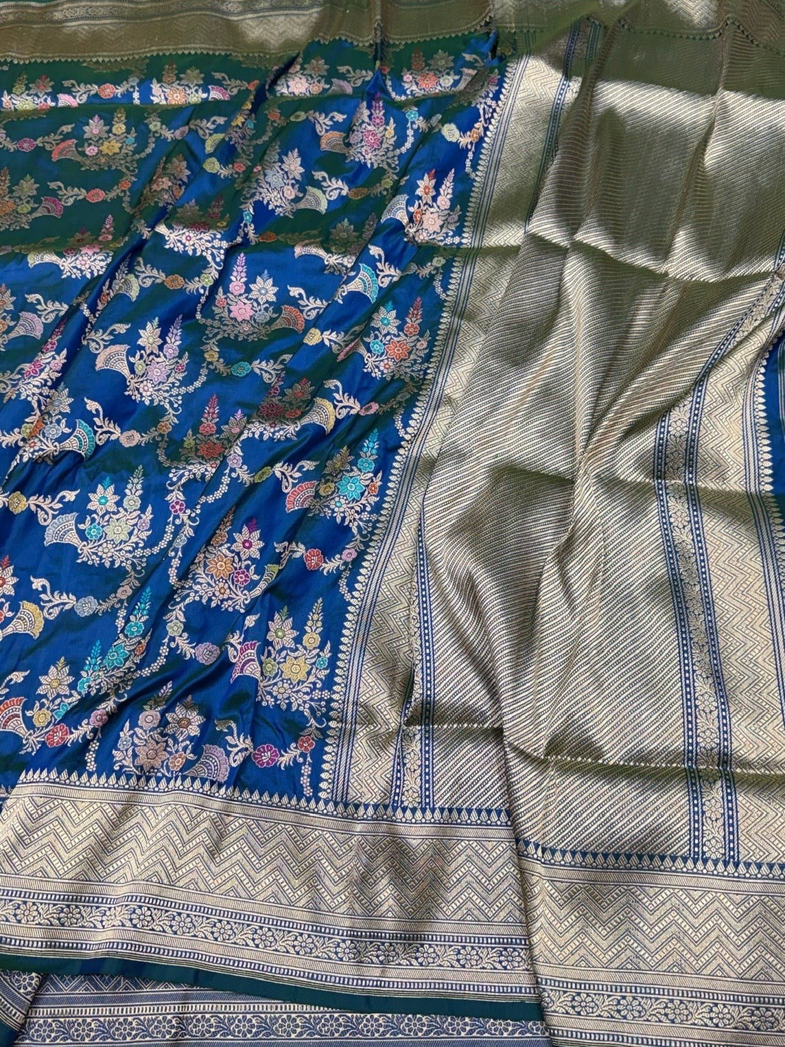 Peacock Blue Handwoven Pure Silk Banarasi Saree