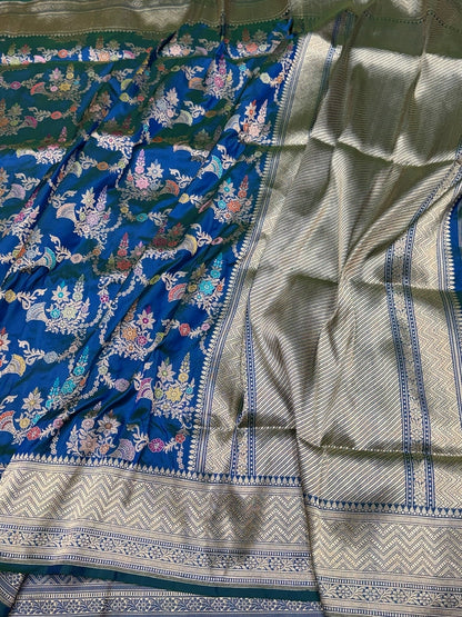 Peacock Blue Handwoven Pure Silk Banarasi Saree