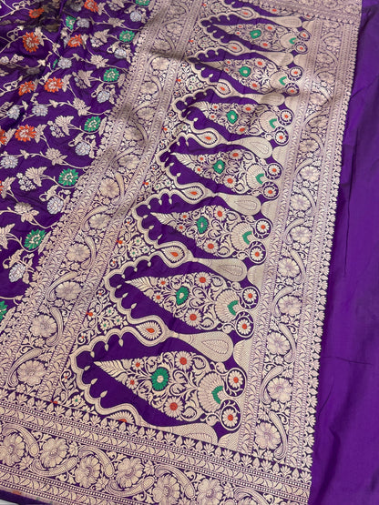 Purple Banarasi Minakari Pure Katan Silk Saree | Pure Silk | Minakari Work | | Banarasi Katan Silk Saree