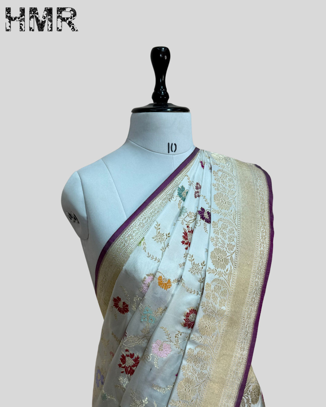 White Handwoven Pure Banarasi Silk Saree