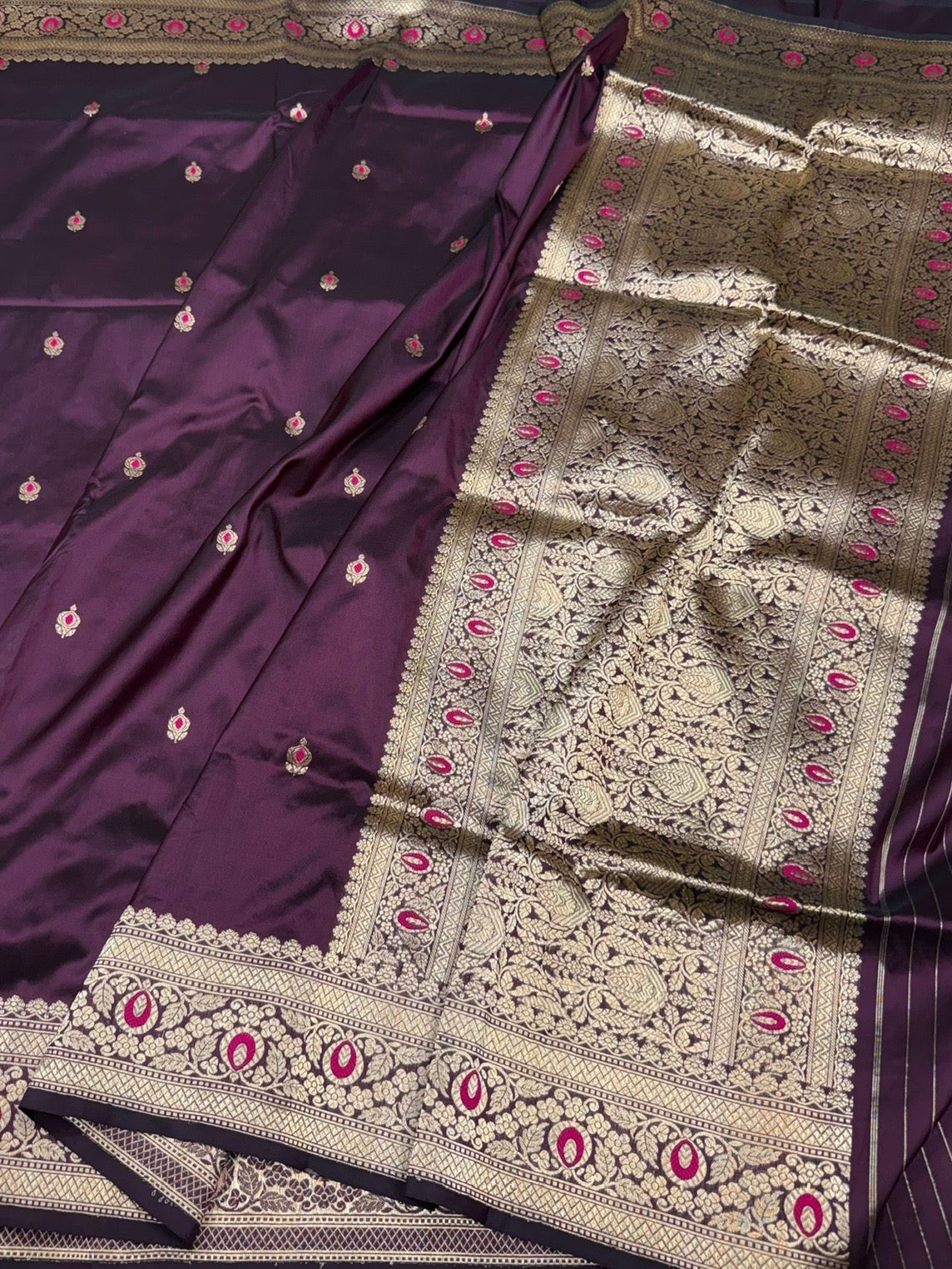 Wine Handwoven Pure Banarasi Silk Saree
