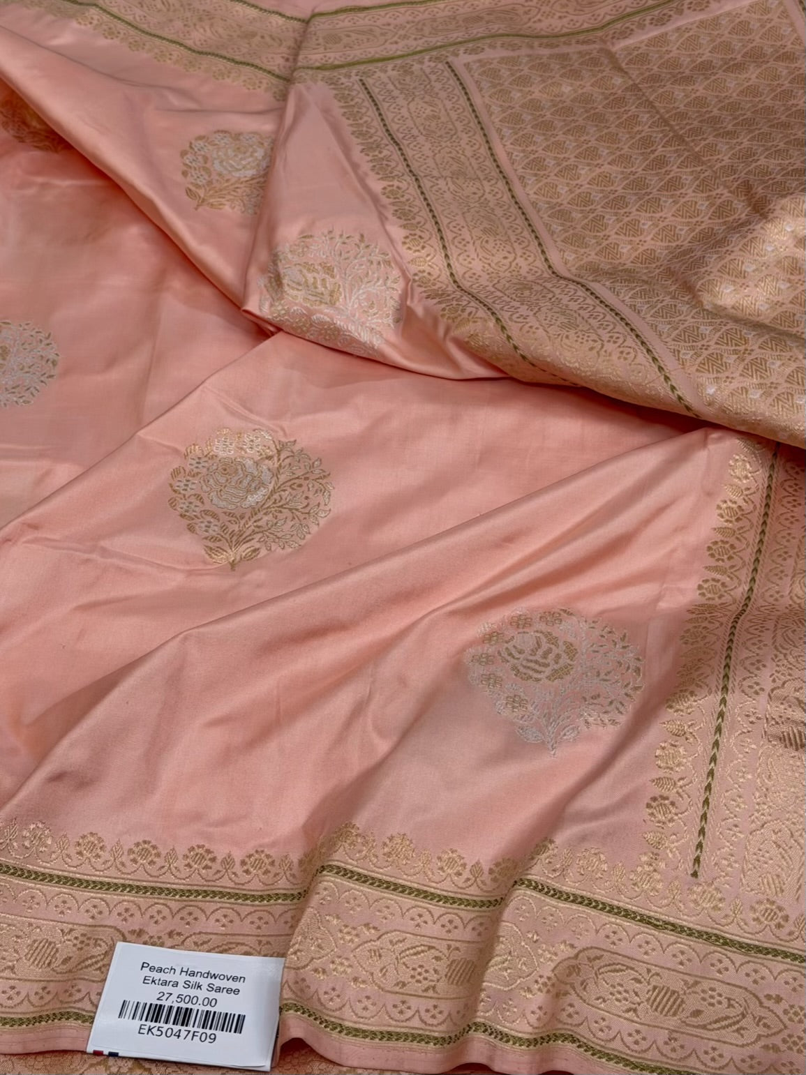 Peach Handwoven Pure Banarasi Satin Silk Saree