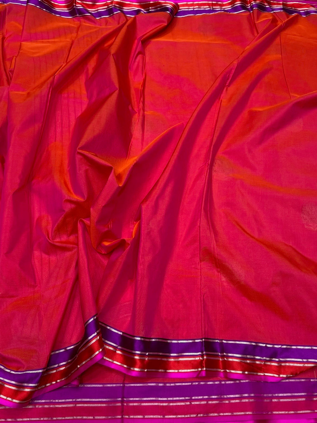 Orangish Pink Handwoven Pure Banarasi Ektara Silk Saree with Satin Border – Kadwa Weave | Authentic Banaras Handloom