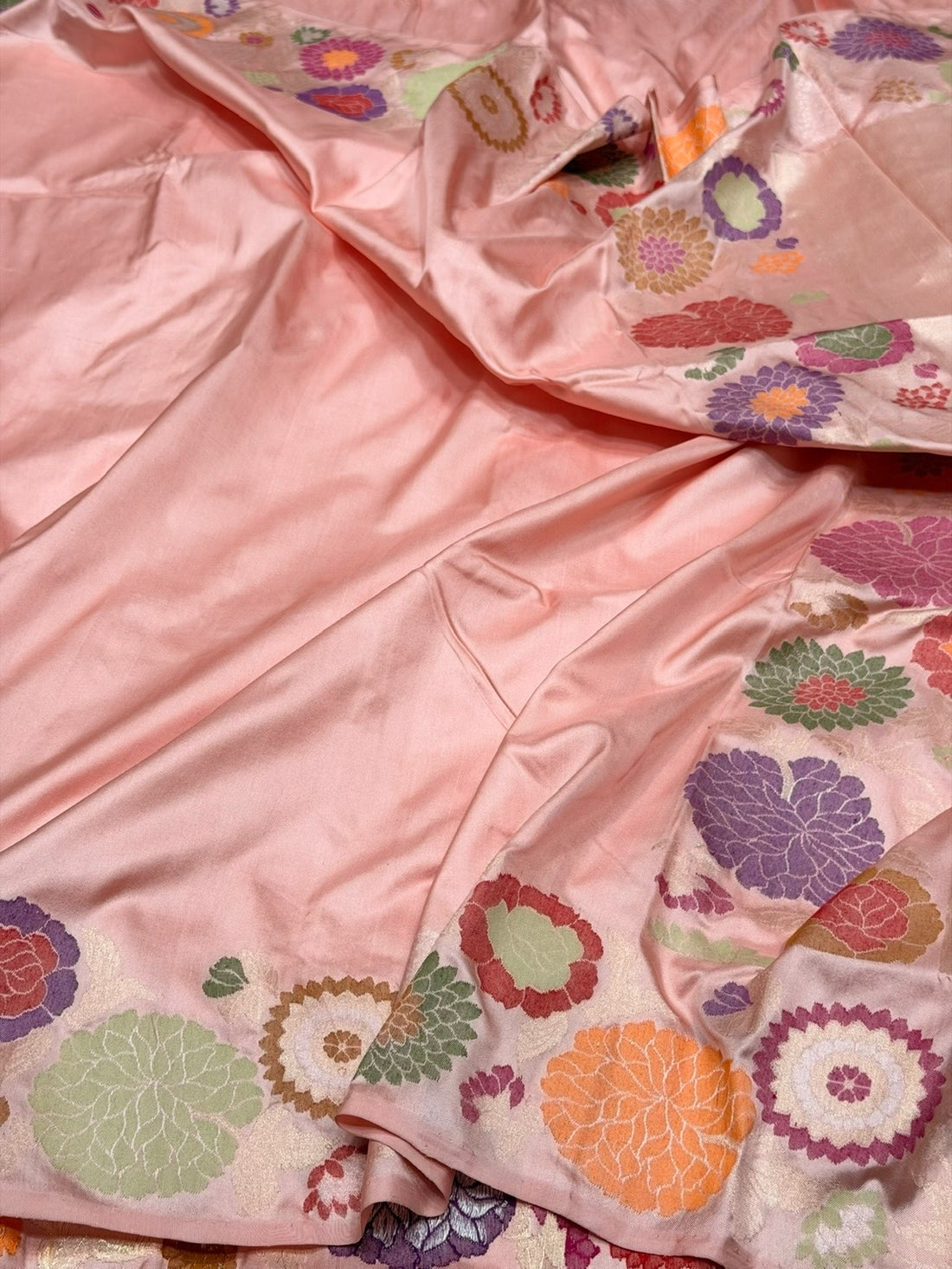 Peach Handwoven Pure Banarasi Ektara Silk Saree – Kadwa Iktara Weave, Pure Mulberry Silk