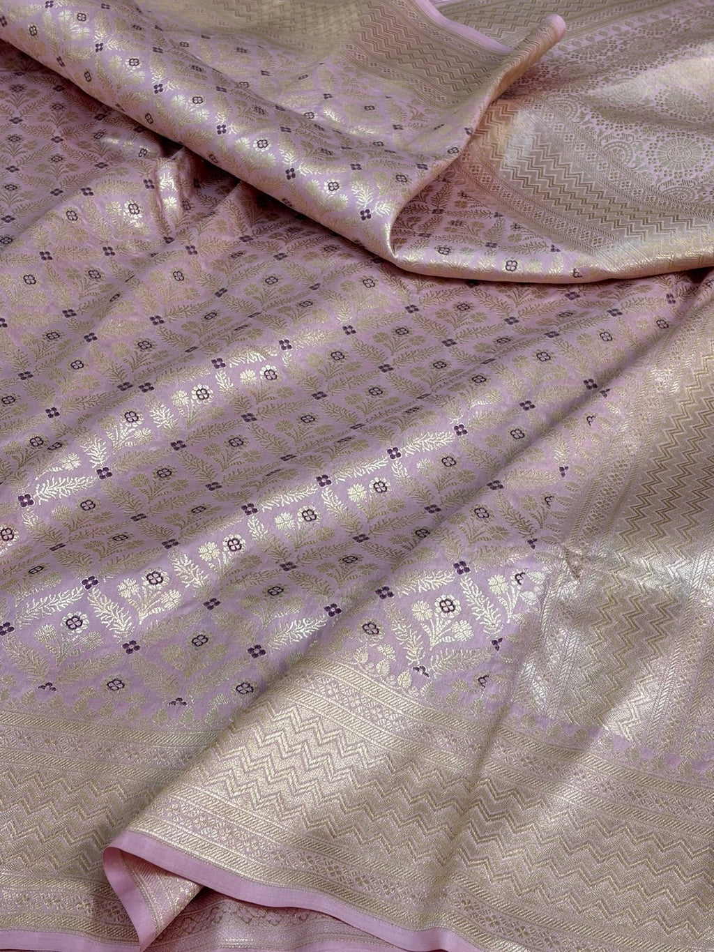 Lilac Banarasi Minakari Pure Katan Silk Brocade Saree