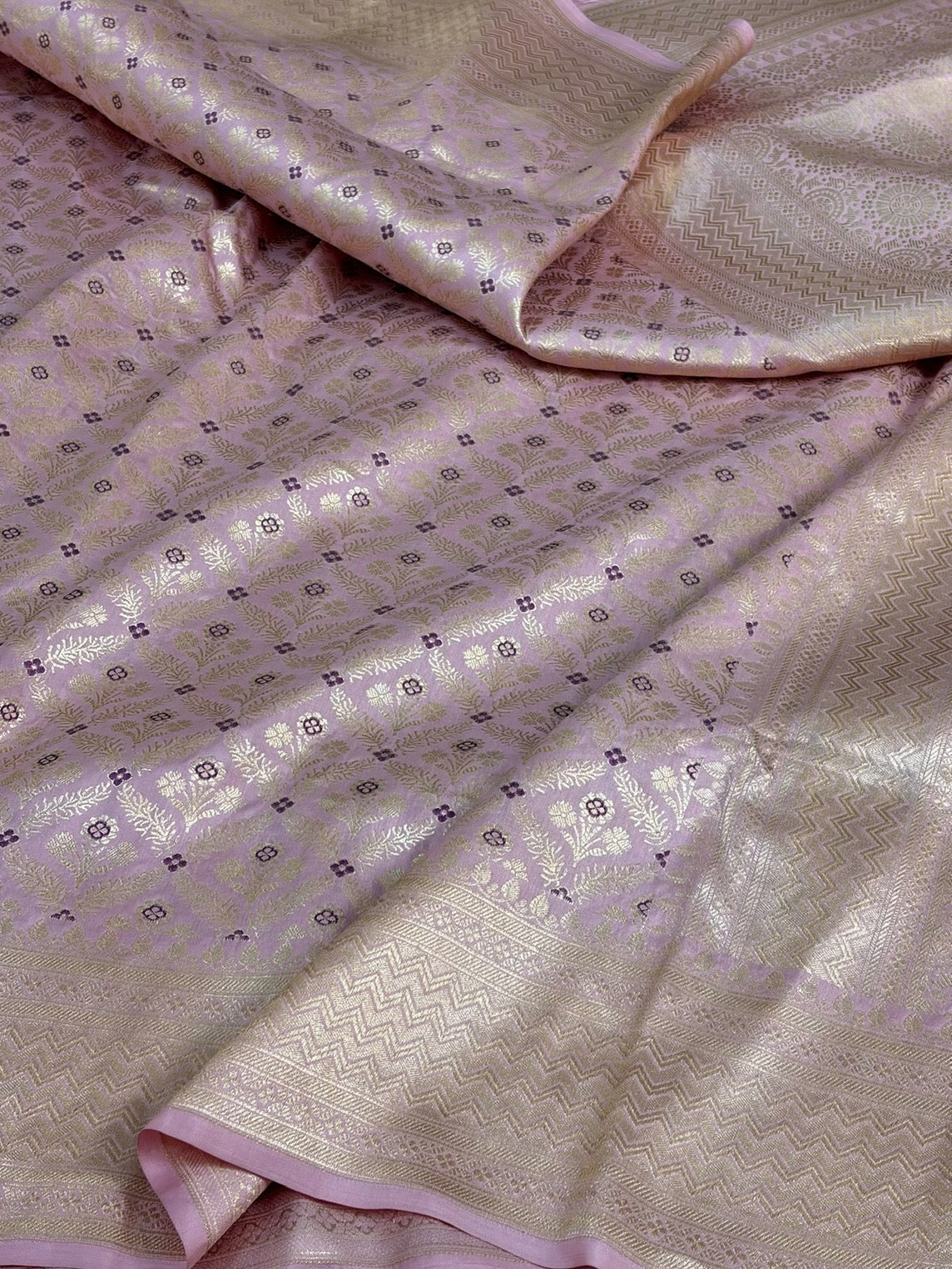 Lilac Banarasi Minakari Pure Katan Silk Brocade Saree