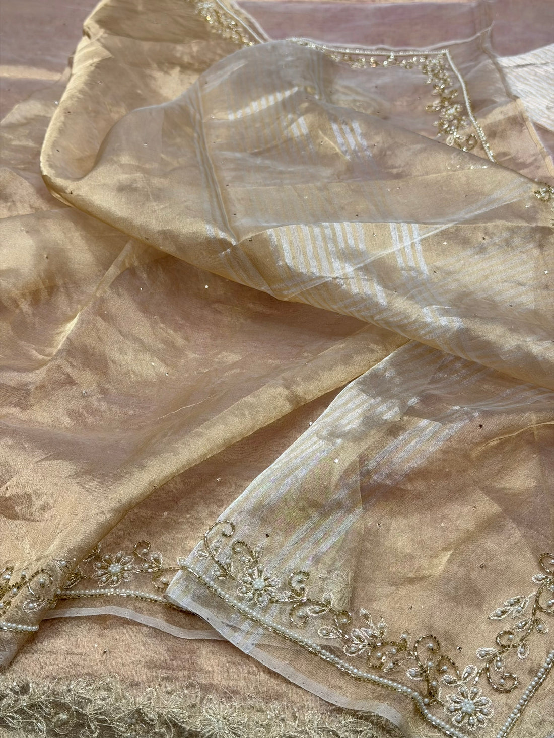 Champagne Gold Pure Banarasi Tissue Saree