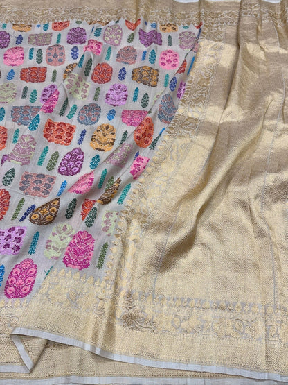 Ivory Handwoven Pure Tussar Georgette Saree