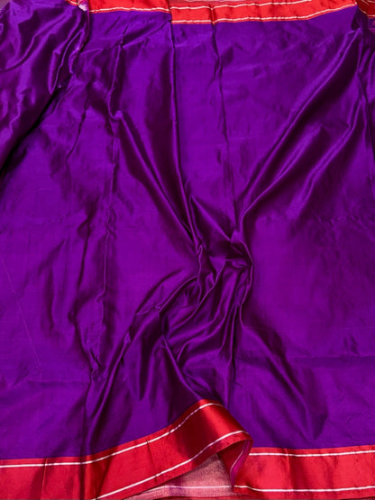 Purple Handwoven Pure Banarasi Satin Silk Saree – Kadwa Handloom Masterpiece