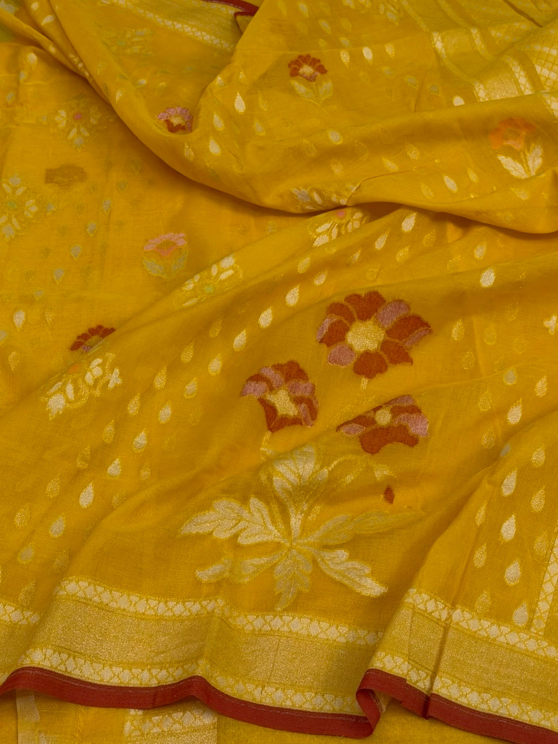 Yellow Pure Muslin Cotton Jamdani Saree