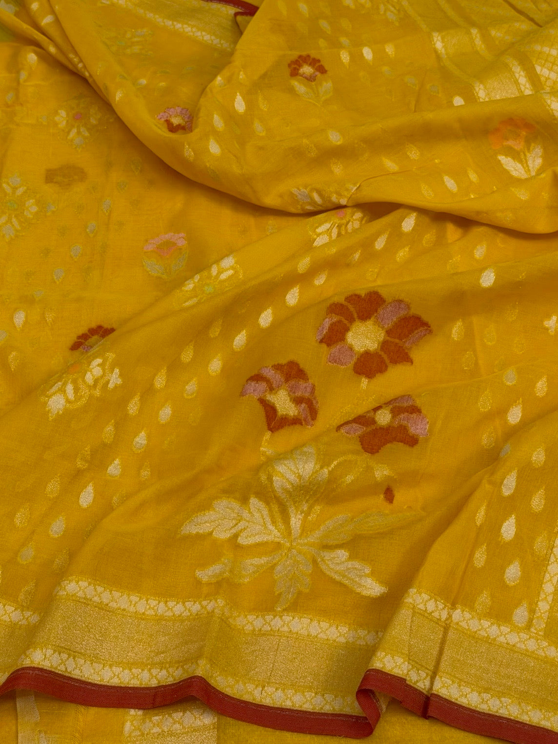 Yellow Pure Muslin Cotton Jamdani Saree