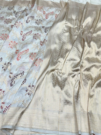 Ivory Handwoven Pure Banarasi Silk Saree