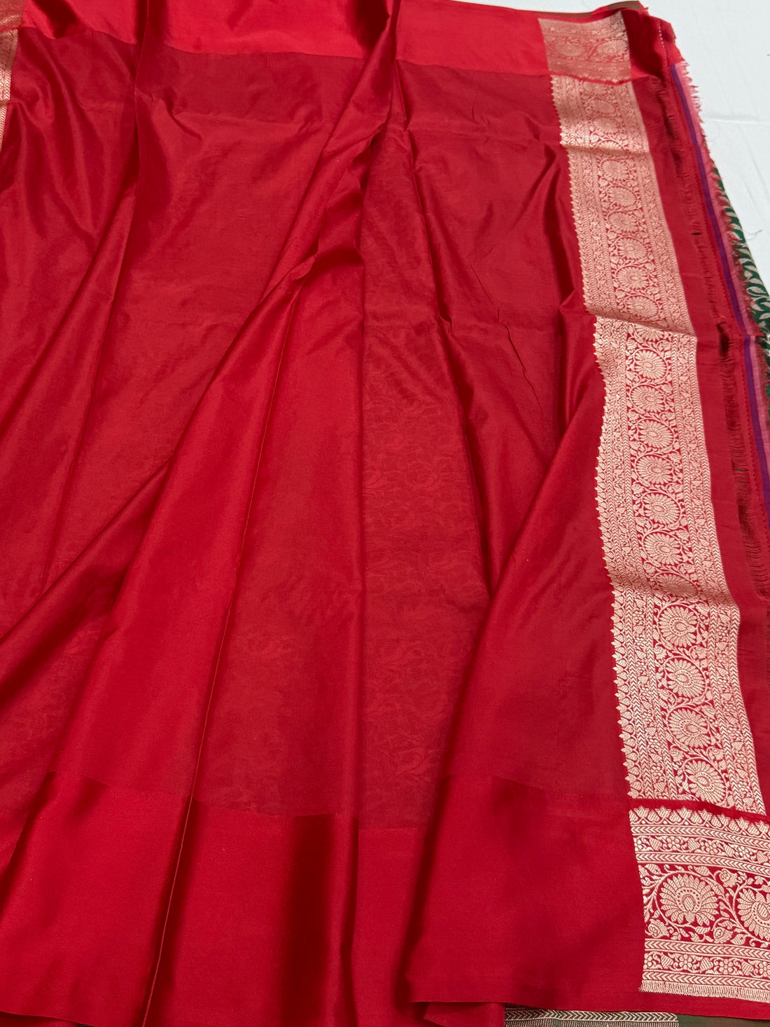 Bottle Green Pure Banarasi Satin Border Silk Saree