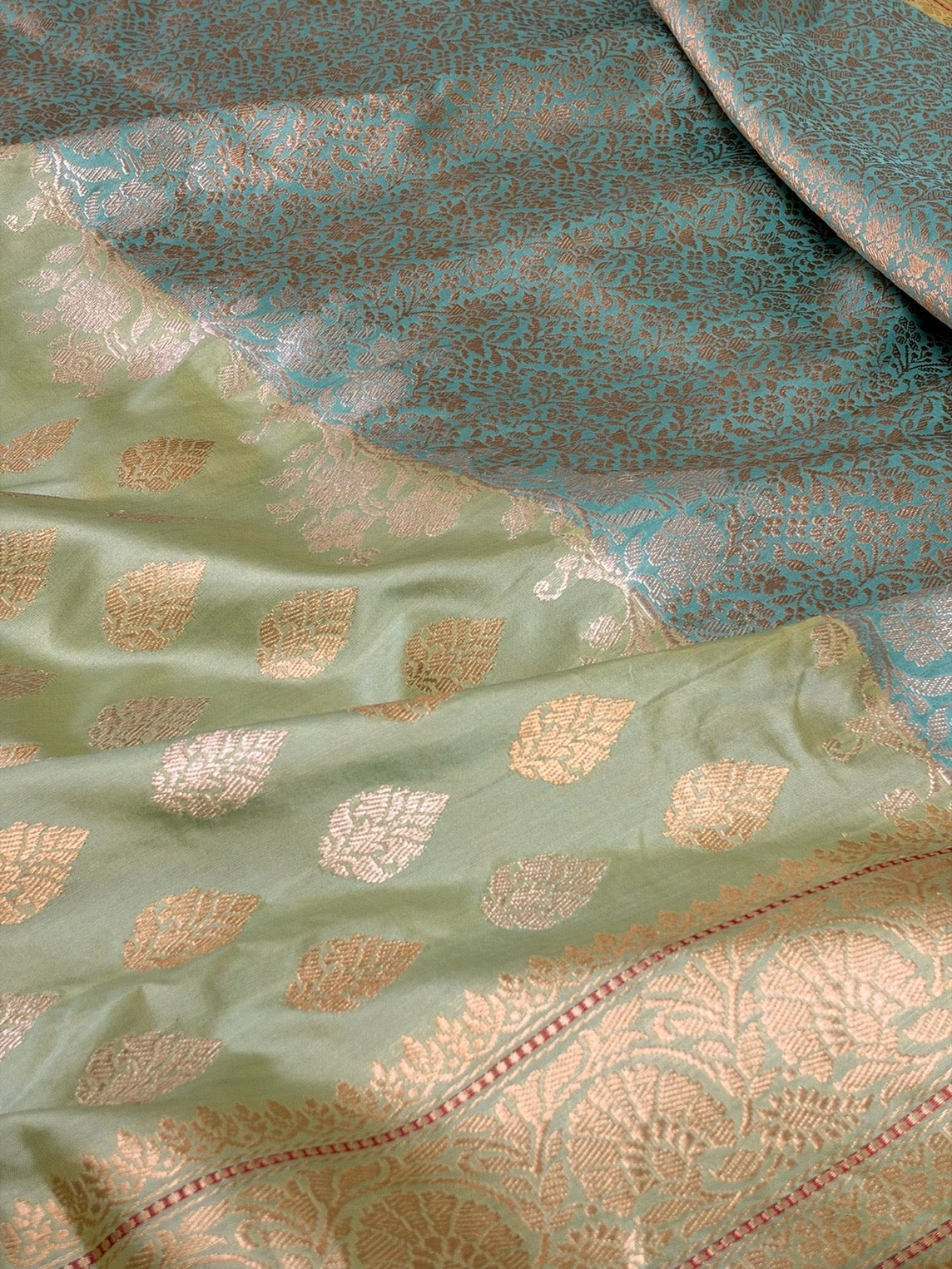 Pista Handwoven Banarasi Katan Silk Saree – Luxury Kadwa Handloom