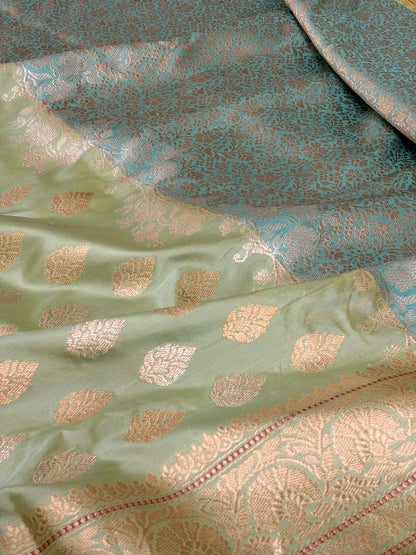 Pista Handwoven Banarasi Katan Silk Saree – Luxury Kadwa Handloom