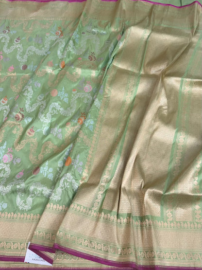 Pista Green Handwoven Banarasi Pure Katan Silk  Saree