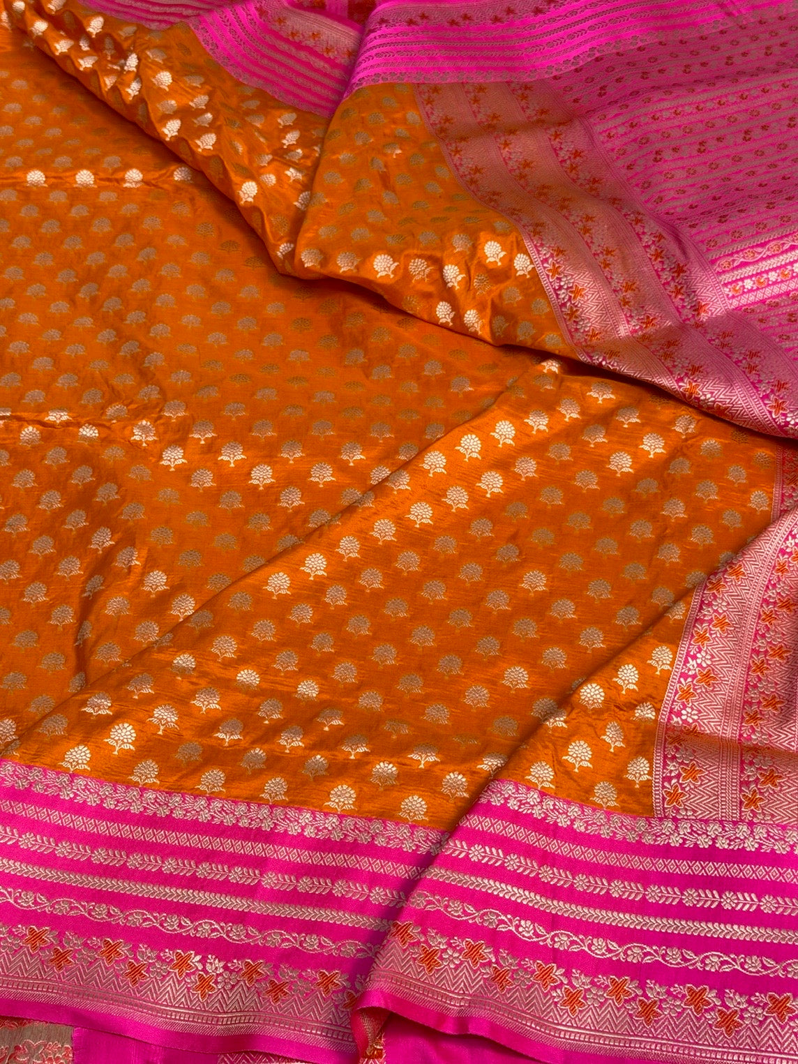 Orange Banarasi Pure Satin Border Silk Saree