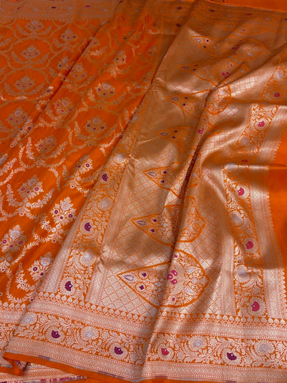Orange Minakari Banarasi Pure Katan Silk Saree