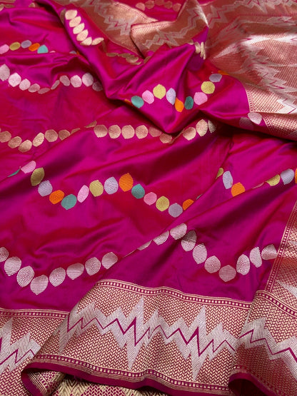 Rani Pink Handwoven Pure Banarasi Silk Saree – Kadwa Weave | Pure Katan-Mulberry Silk | Luxury Banarasi Elegance