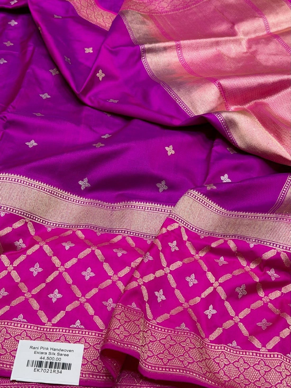 Magenta Pink Handwoven Pure Banarasi Ektara Silk Saree