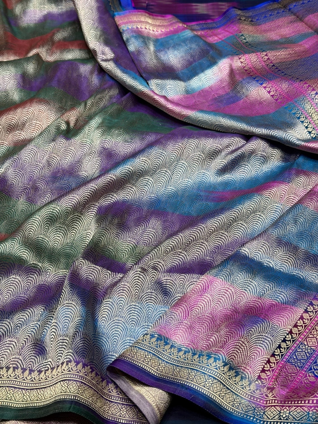 Rainbow Handwoven Pure Banarasi Satin Silk Saree