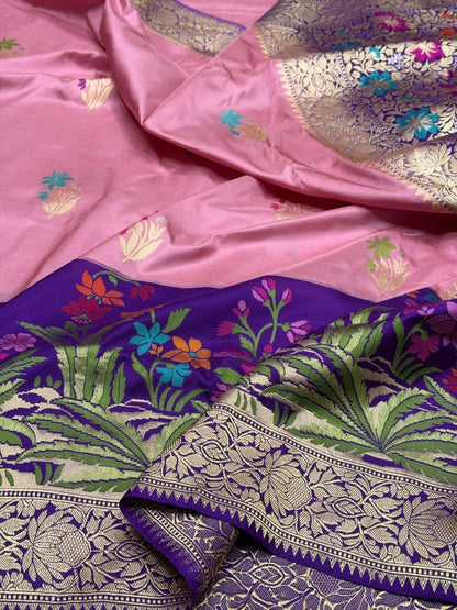 Gajiri Pink / Purple Handwoven Pure Banarasi Silk Saree