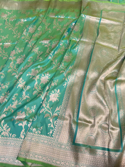 Sea Green Banarasi Pure Katan Silk Saree