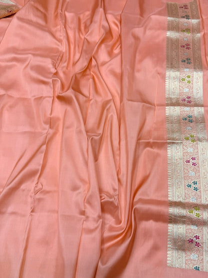 Peach Handwoven Pure Banarasi Silk Saree