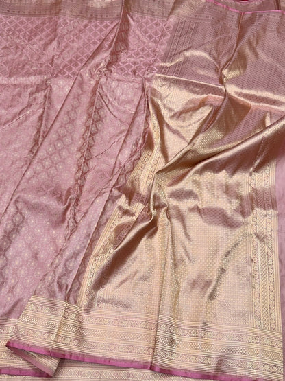 Lilac Handwoven Vintage Pure Banarasi Satin Silk Saree