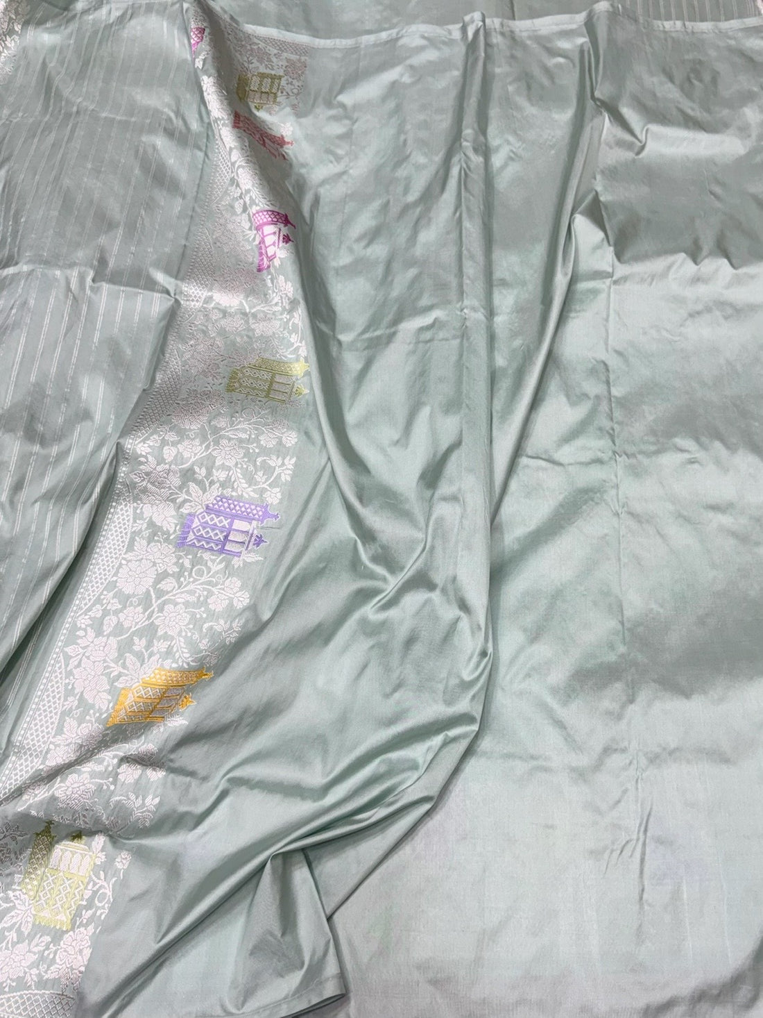Powder Blue Handwoven Pure Banarasi Silk Saree