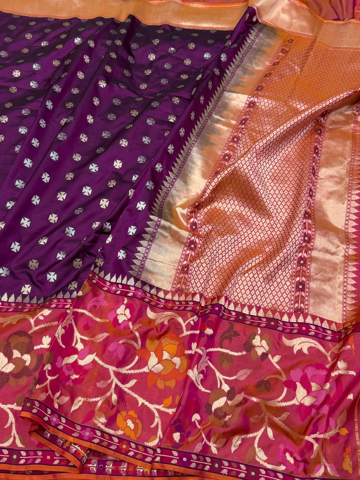 Wine Handwoven Pure Banarasi Ektara Silk Saree