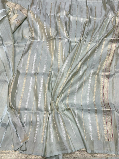 Ash Grey Handwoven Pure Banarasi Ektara Tissue Saree