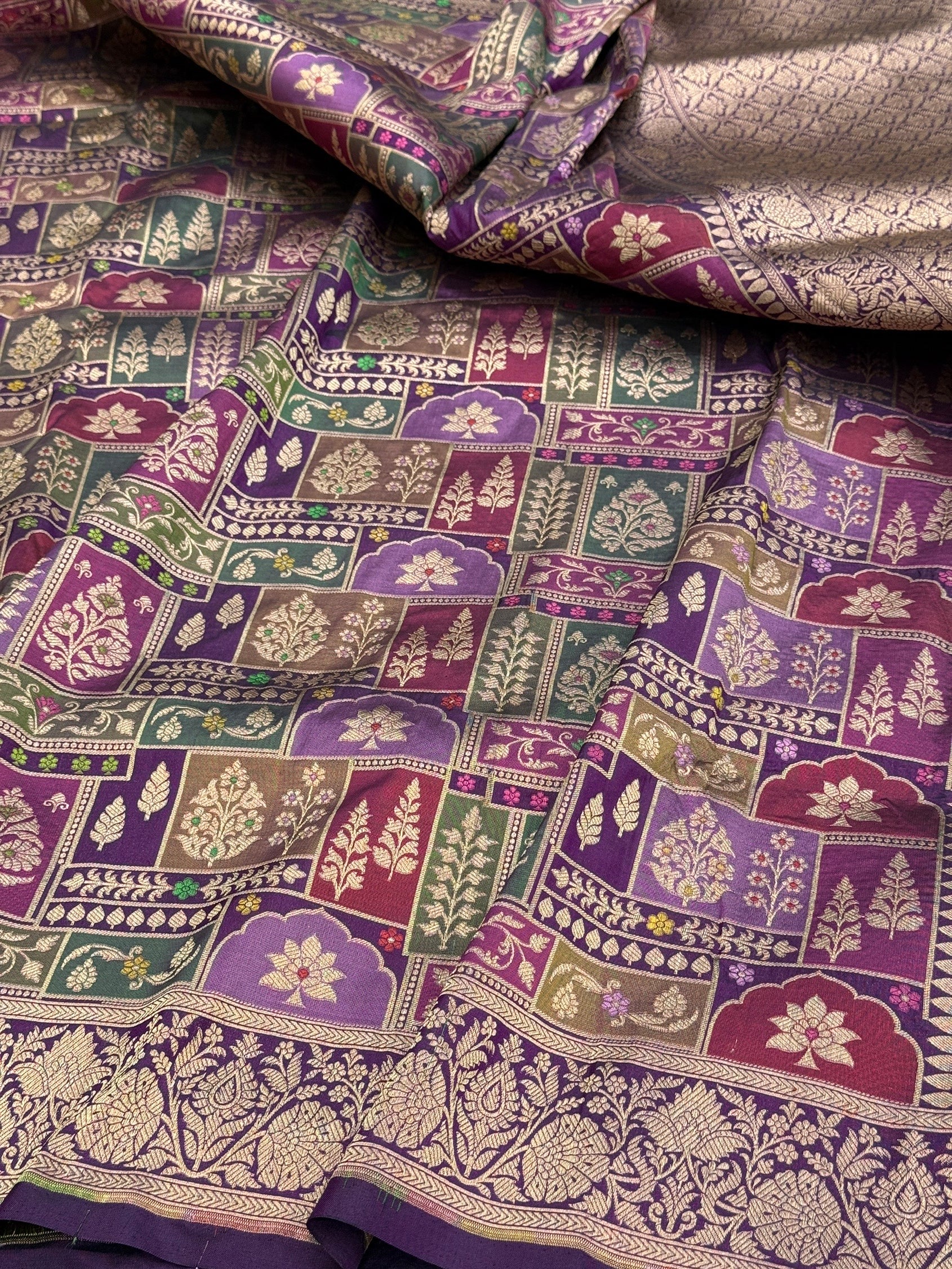 Multicolour Banarasi Pure Silk Saree – Cutwork Weave in 100% Pure Katan Silk