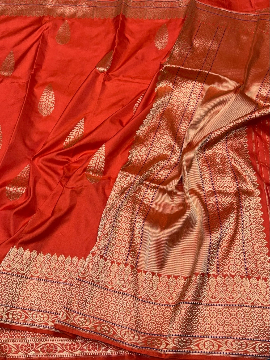 Orange Handwoven Pure Banarasi Ektara Silk Saree