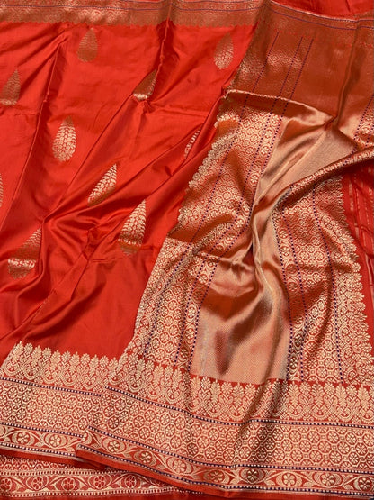 Orange Handwoven Pure Banarasi Ektara Silk Saree