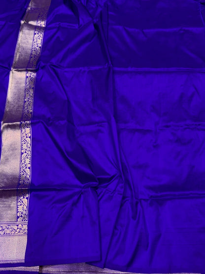 Royal Blue Handwoven Pure Banarasi Silk Saree in Kadwa Weave | Authentic Katan Mulberry Silk