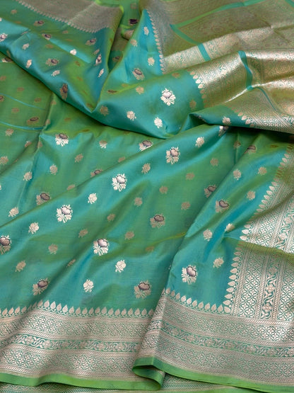 Sea Green Banarasi Minakari Pure Katan Silk Saree