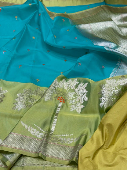 Sea Blue Handwoven Pure Organza Silk Saree
