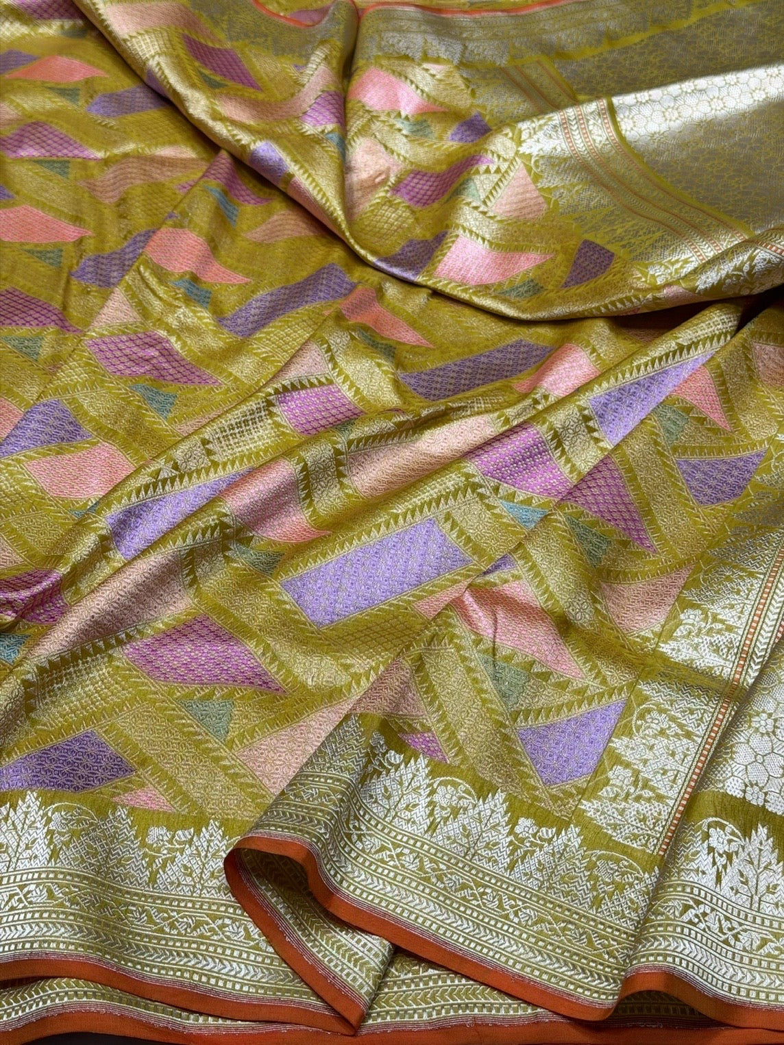 Mustard Yellow Handwoven Pure Banarasi Kimkhab Silk Brocade Saree – Luxury Banarasi Brocade