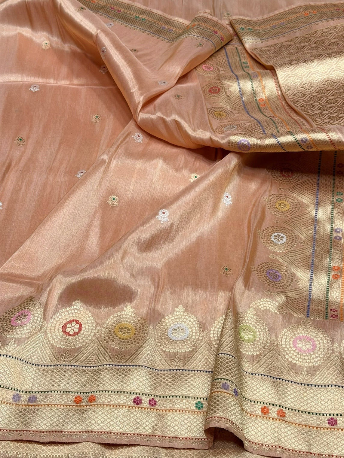 Rose Gold Handwoven Pure Banarasi Tissue Silk Saree