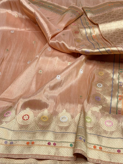Rose Gold Handwoven Pure Banarasi Tissue Silk Saree