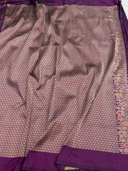Magenta Handwoven Pure Banarasi Silk Saree | Pure Katan Silk | Kadwa Weave | HMR Handlooms