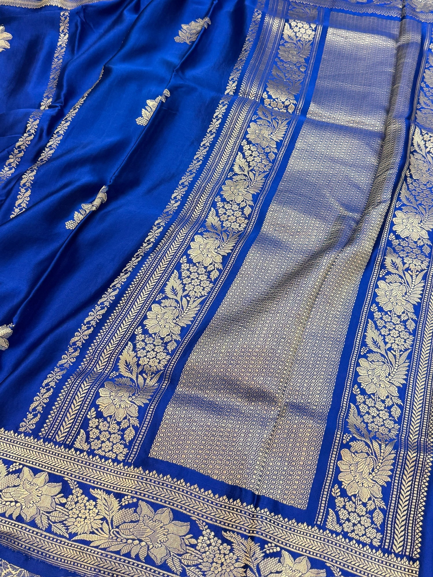 Royal Blue Handwoven Pure Mashru Banarasi Satin Silk Saree