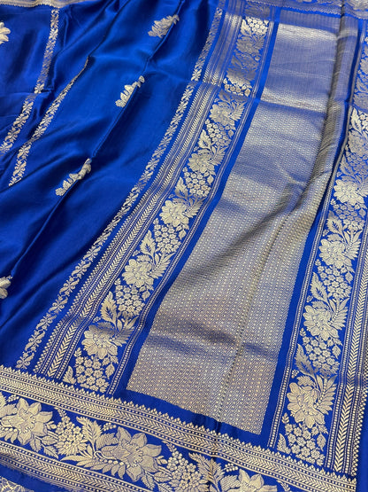 Royal Blue Handwoven Pure Mashru Banarasi Satin Silk Saree