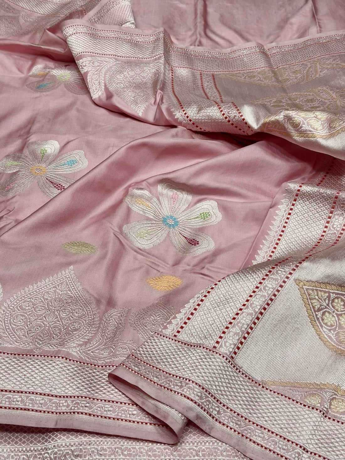 Blush Pink Handwoven Pure Banarasi Ektara Silk Saree in Kadwa Weave – 100% Pure Mulberry Silk