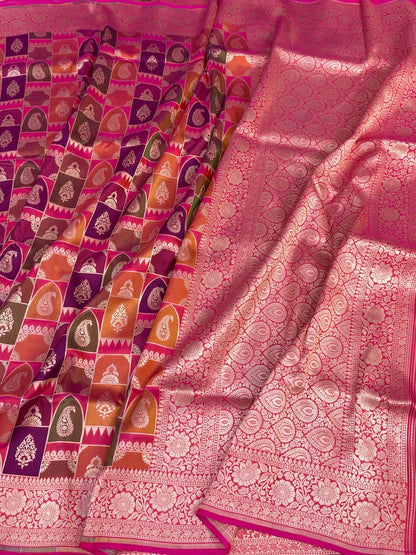 Rani Pink  Rangkaat Banarasi Pure Katan Silk Saree