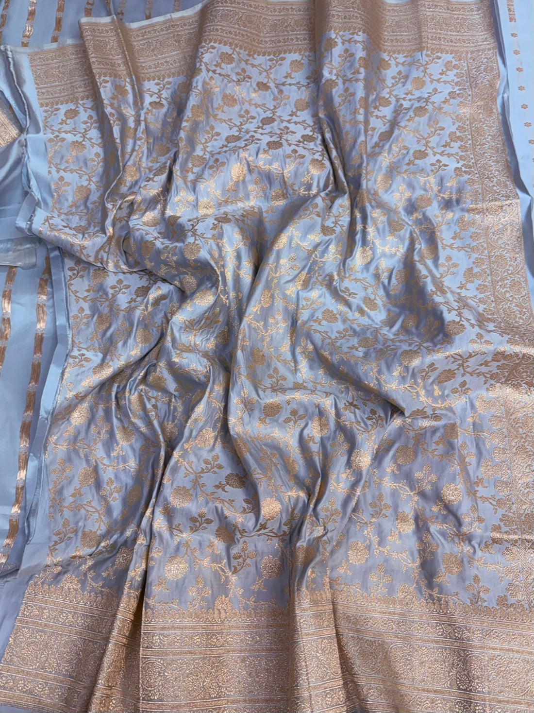 Sky Blue Handwoven Vintage Banarasi Pure Satin Silk Saree